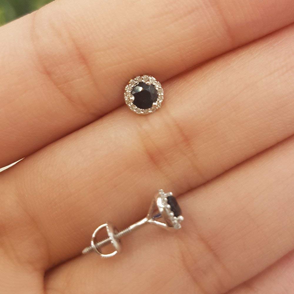 Dazzlingrock Collection 3.5mm Round Blue Sapphire & White Diamond Halo Stud Earrings for Women - 10K Solid White Gold - Perfect for Weddings, Anniversaries & Special Occasions