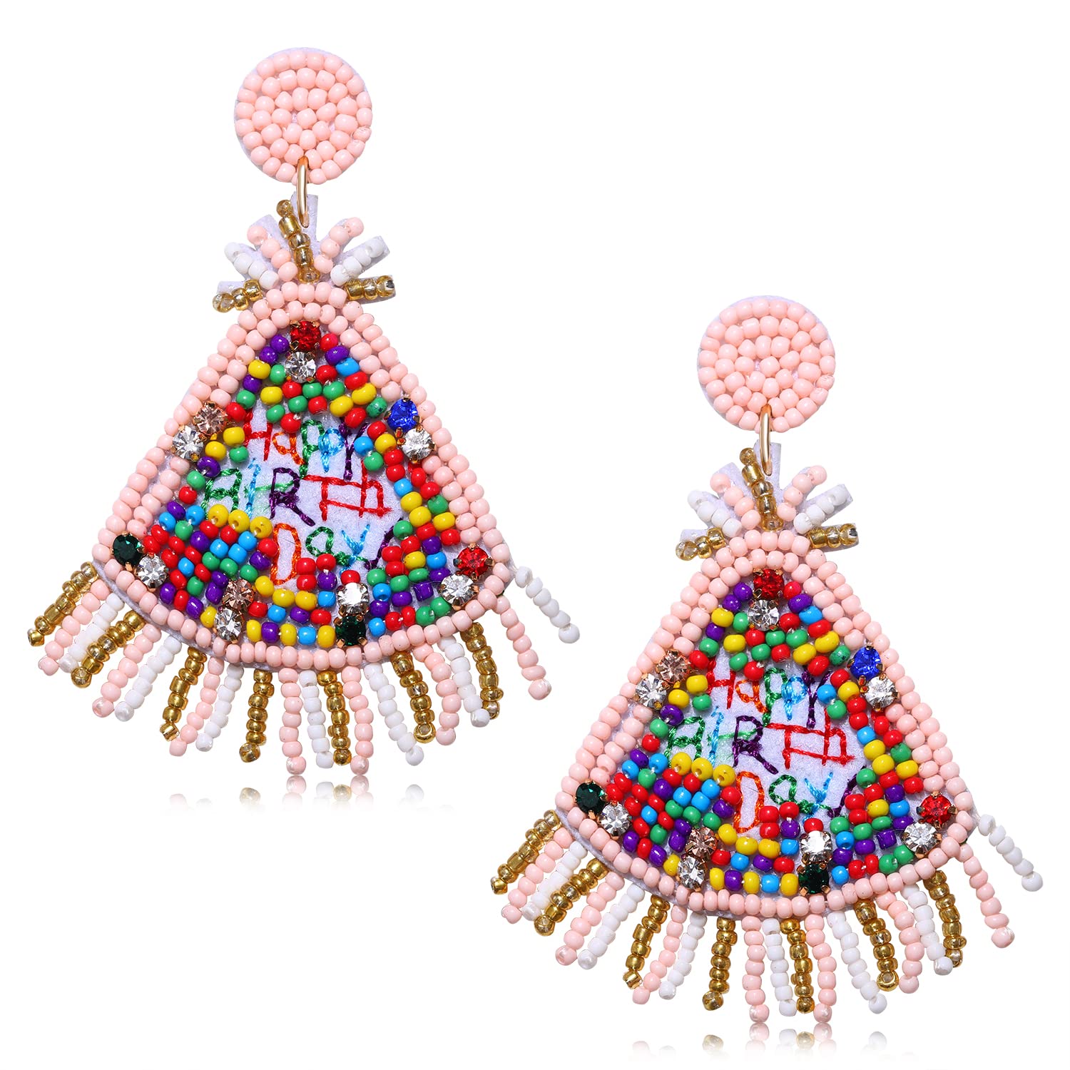 Happy Birthday Earrings for Women - Handmade Beaded Dangle Drop Earrings with Party Hat Charm | Fun Celebration Jewelry Gift for Girls & Women | Perfect for Birthday Parties, Special Occasions & Daily Wear