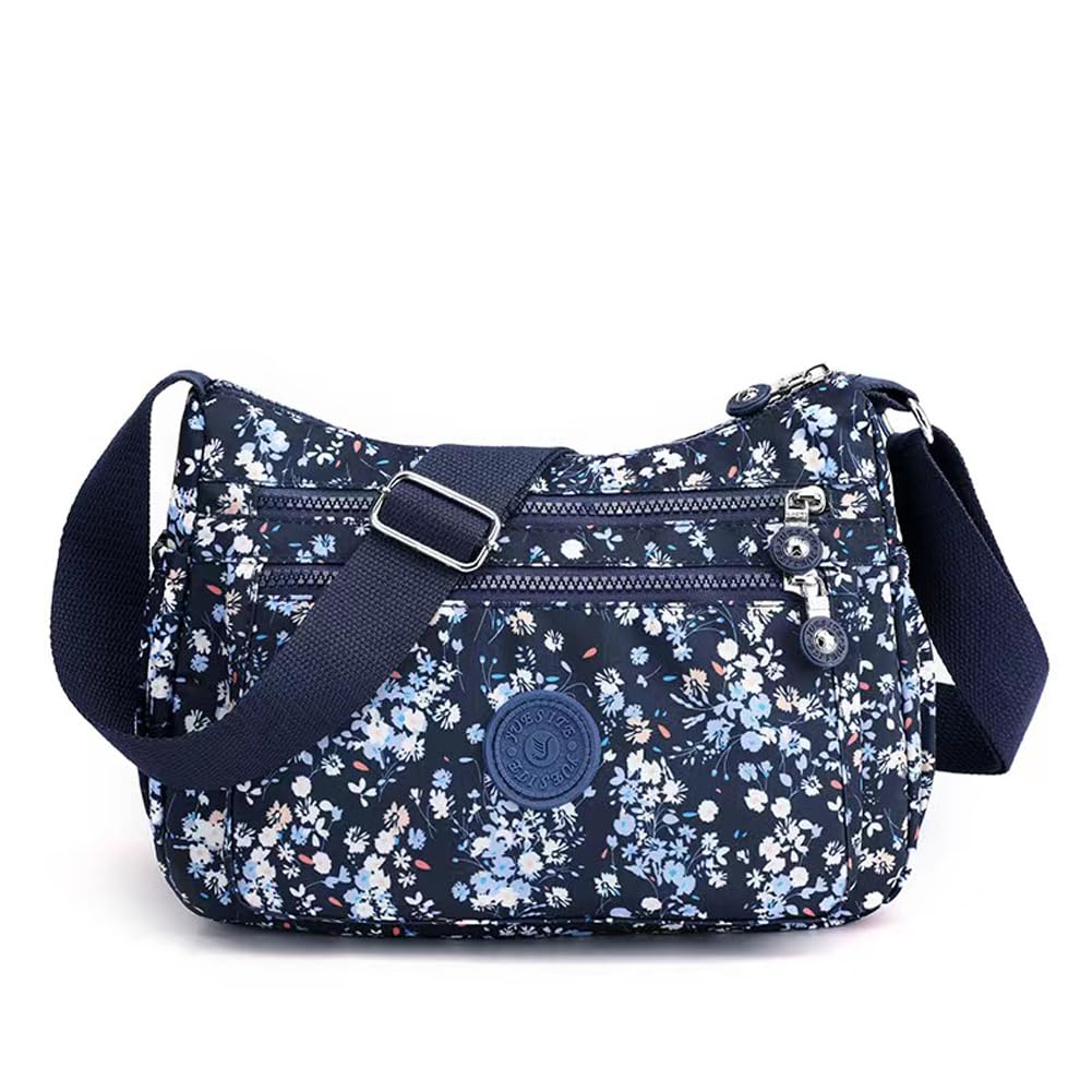 Stylish Nylon Floral Crossbody Bag for Women - Multi-Pocket Shoulder Purse with Adjustable Strap, Perfect for Travel, Shopping & Daily Use