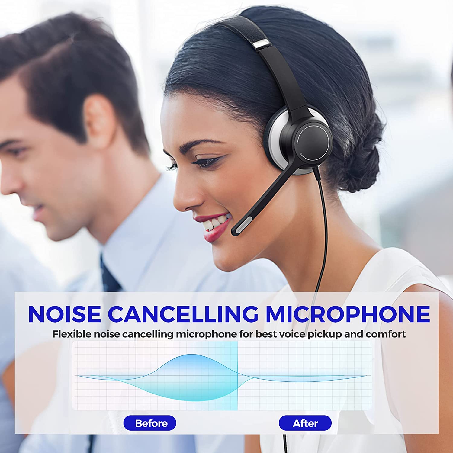 USB Headset with Noise Cancelling Microphone - Lightweight Computer Headset for Laptop PC, Gaming, Online Classes & Conference Calls