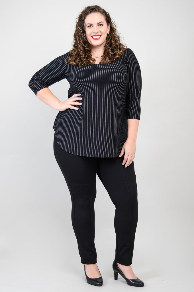 Jazz 3/4 Sleeve Top - Black & White Pinstripe Bamboo Fabric - Women's Casual Blouse for Work & Night Out