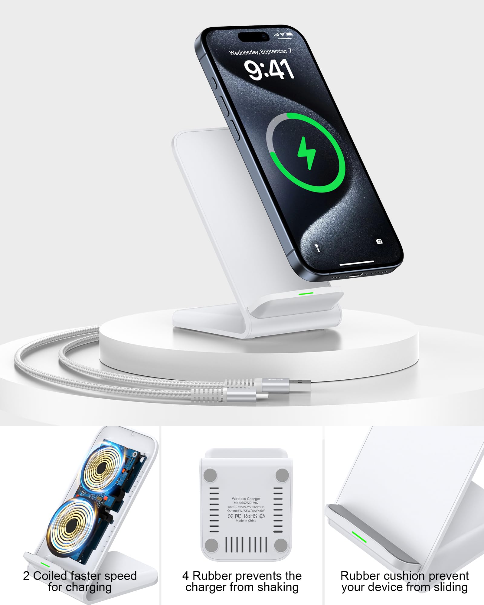 Fast 15W Max Samsung Wireless Charger Stand - QI Certified Phone Charging Dock for Galaxy S24/S23/S22/S21/S9/Z Fold6/Flip6/Note20 & iPhone 16/15 Pro Max/14/13 - Perfect for Office Desk, Nightstand, and Travel Use