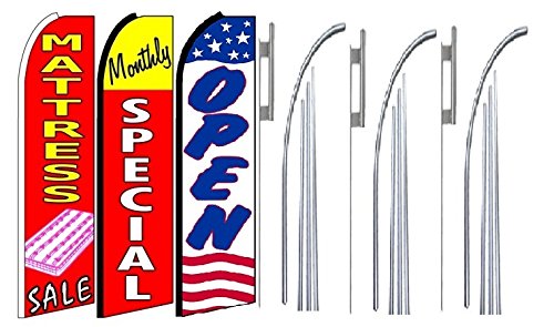 OnPoint Wares Premium King Size Feather Flag Sign Kit with Pole & Ground Spike - 3 Pack | Mattress Store Monthly Sale Promotion | Perfect for Outdoor Advertising, Grand Openings & Retail Events