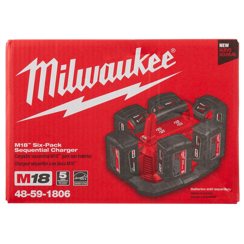 Milwaukee M18 Six Pack Sequential Charger 48-59-1806 - Fast Charging for M18 Lithium-Ion Batteries - Perfect for Power Tools, Job Sites & Professional Use