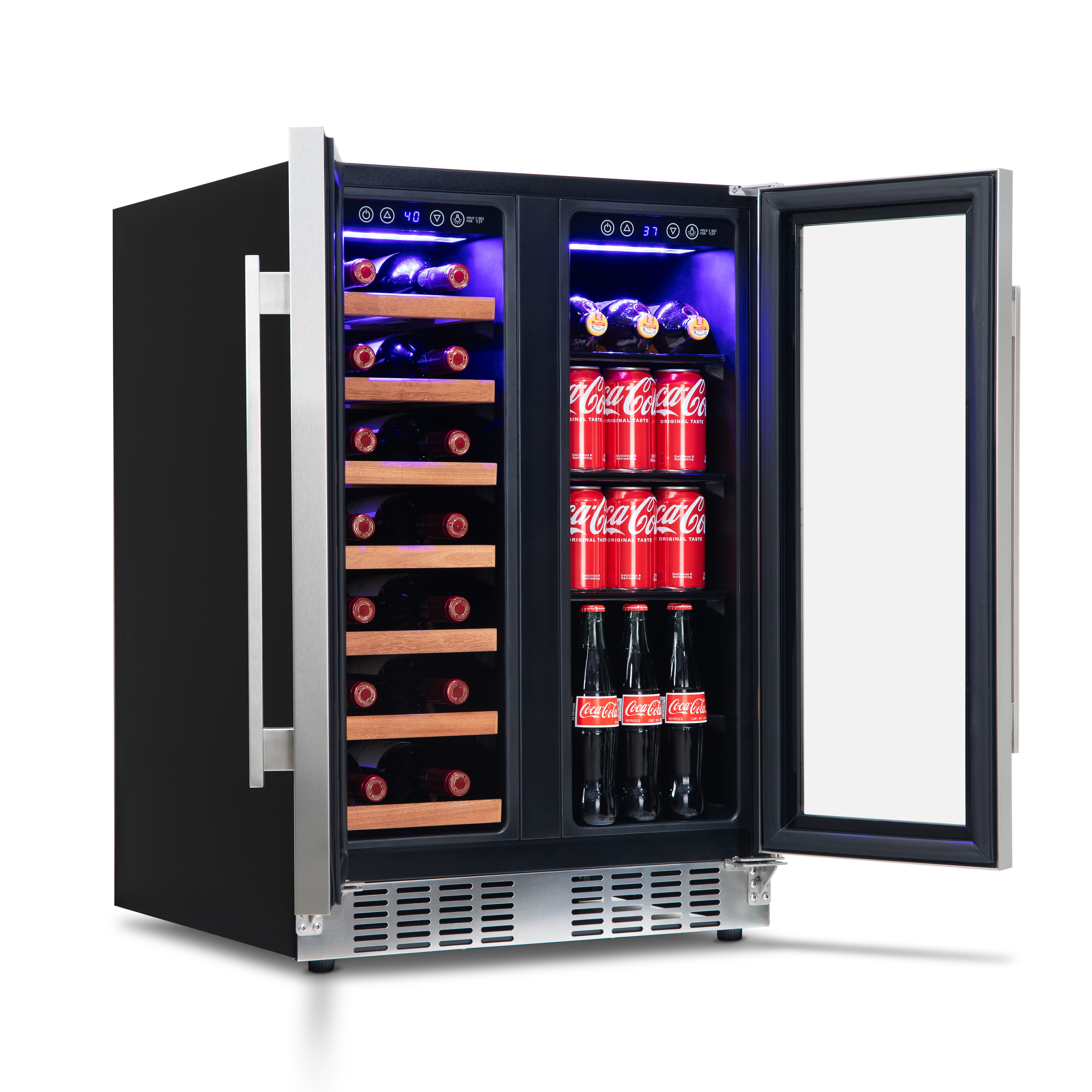 Newair® 24 Inch Dual Zone Wine and Beverage Cooler with French Doors - Perfect for Home Bars, Restaurants, and Wine Cellars