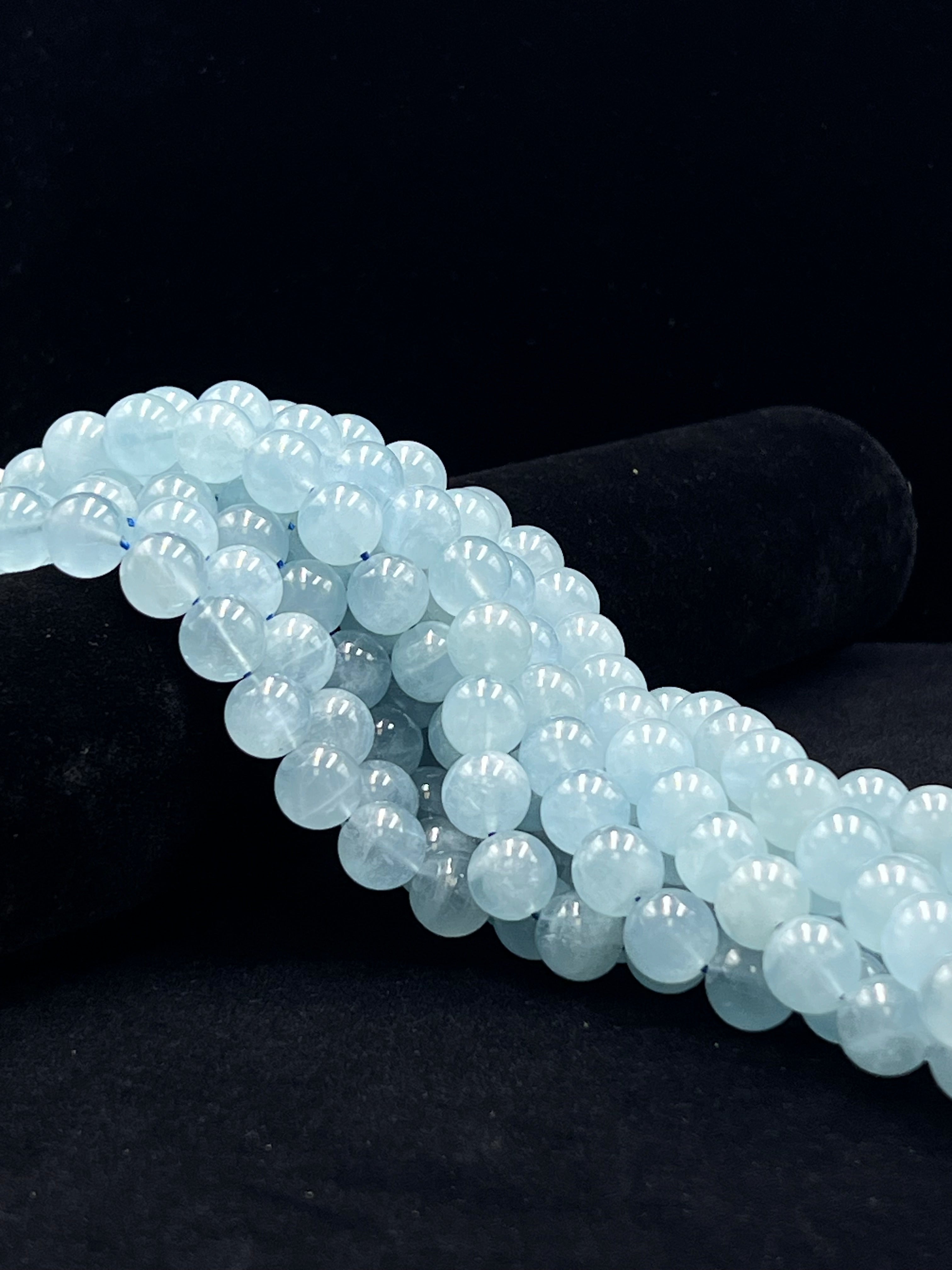 Premium Translucent Aquamarine Smooth Round Beads - 7mm, 8mm, 12mm, 15.5mm Strands for Jewelry Making, DIY Crafts, and Beading Projects - Perfect for Necklaces, Bracelets, and Earrings