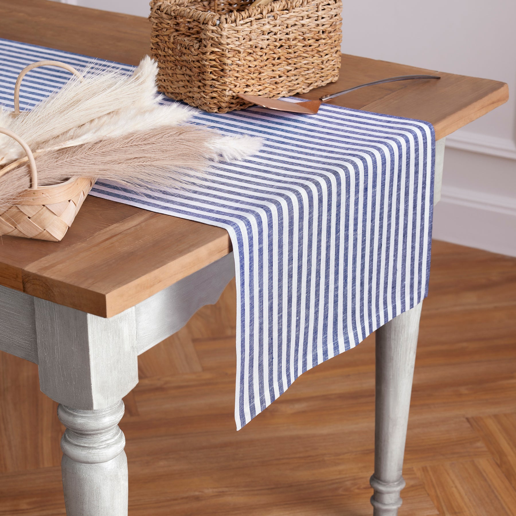 Amalfi Stripe Table Runner - 16 Inch & 18 Inch Wide Cotton Decorative Dining Table Cover for Kitchen, Wedding, Party Decor