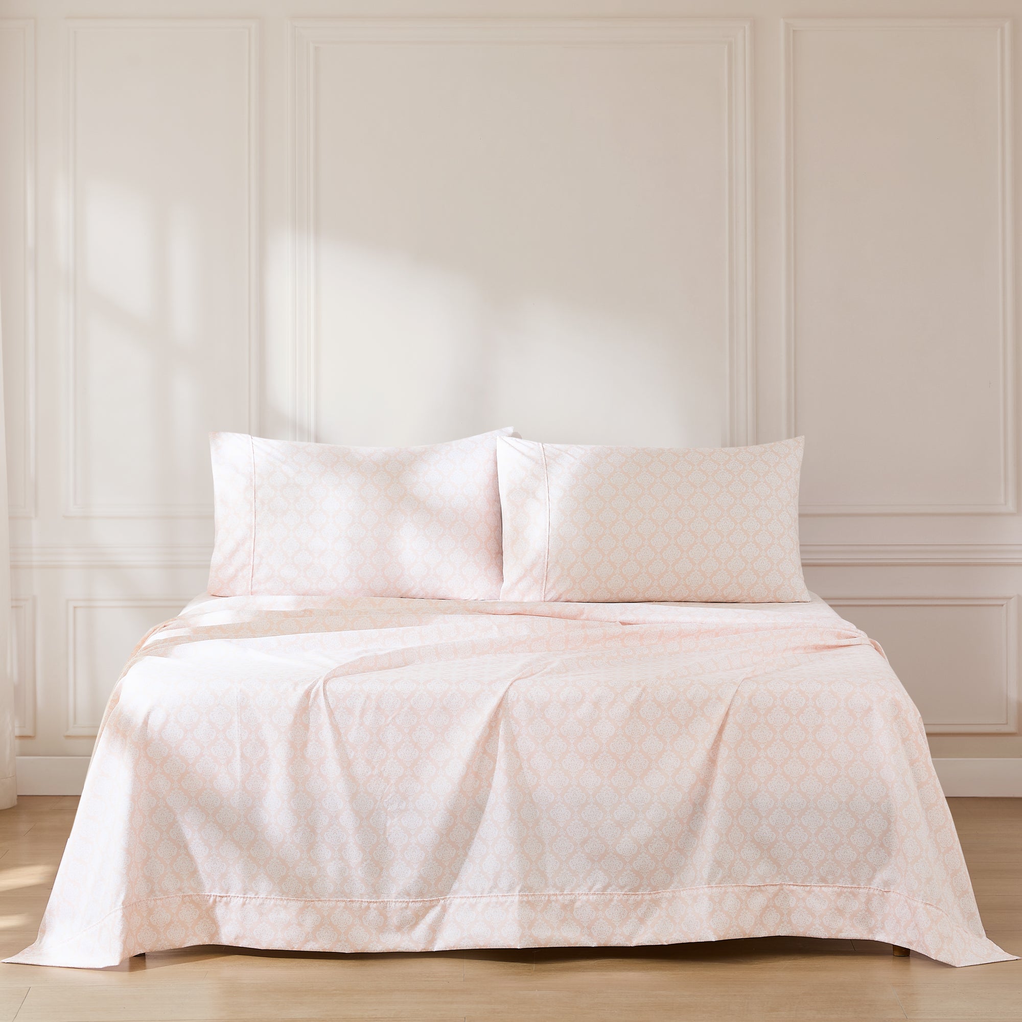 Luxury Romer Damask Sheet Set - 100% Cotton, King Size, Wrinkle-Free - Perfect for Master Bedroom, Guest Room & Hotel Use