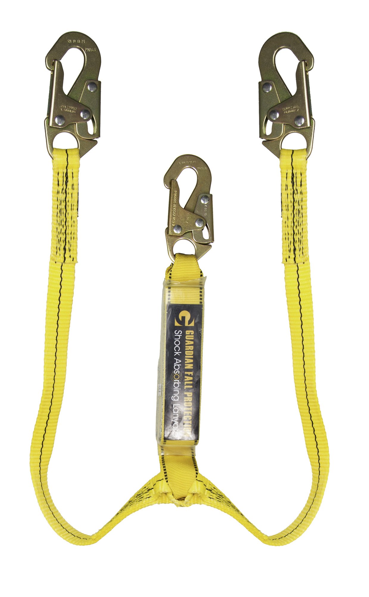 Guardian 01218 4-Foot Double Leg Shock Absorbing Safety Lanyard with Rebar Hook - Fall Protection Equipment for Construction & Roofing Work