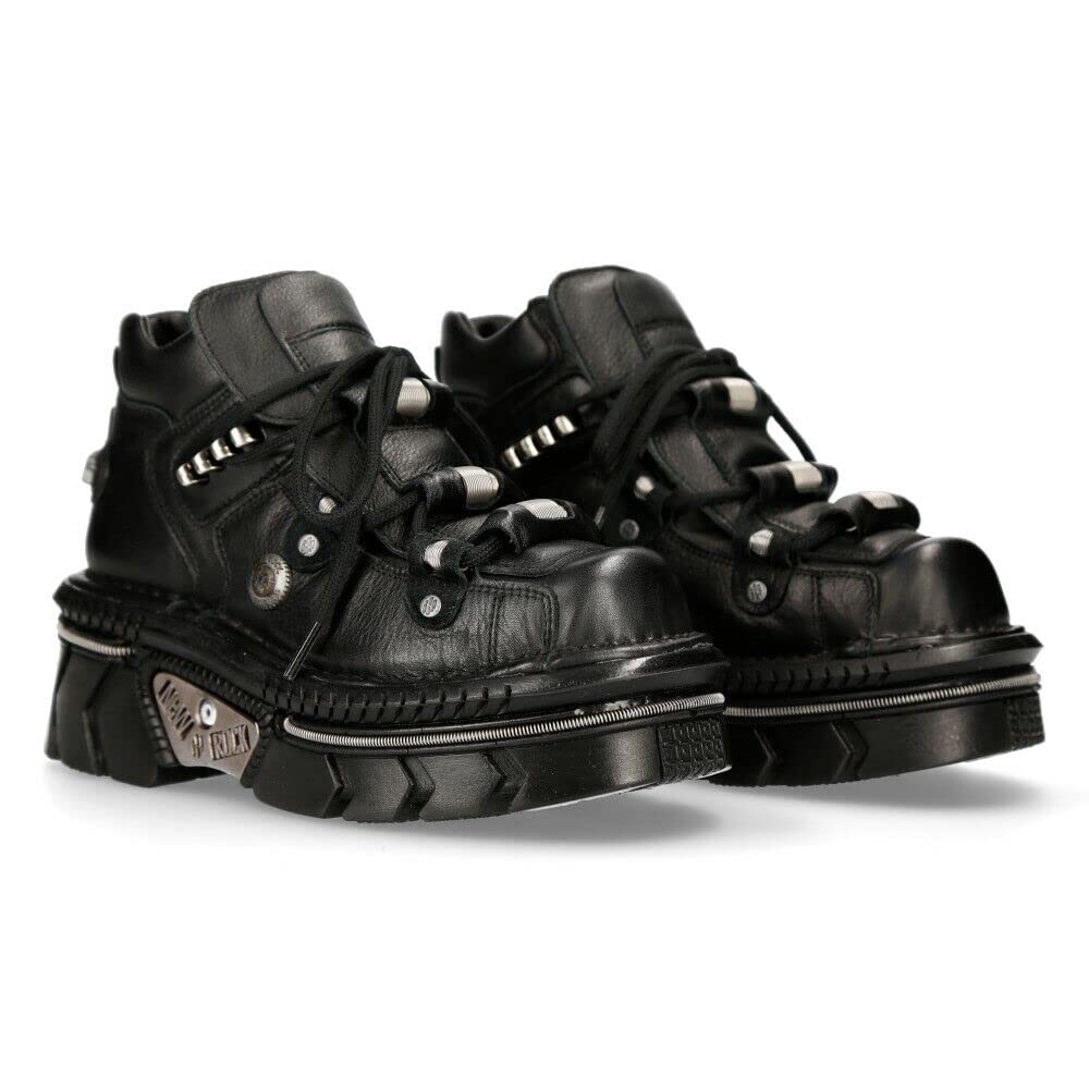 New Rock M-215-S6 Women's Gothic Punk Ankle Boots - Black Metallic Platform Shoes for Alternative Fashion, Concerts & Night Out