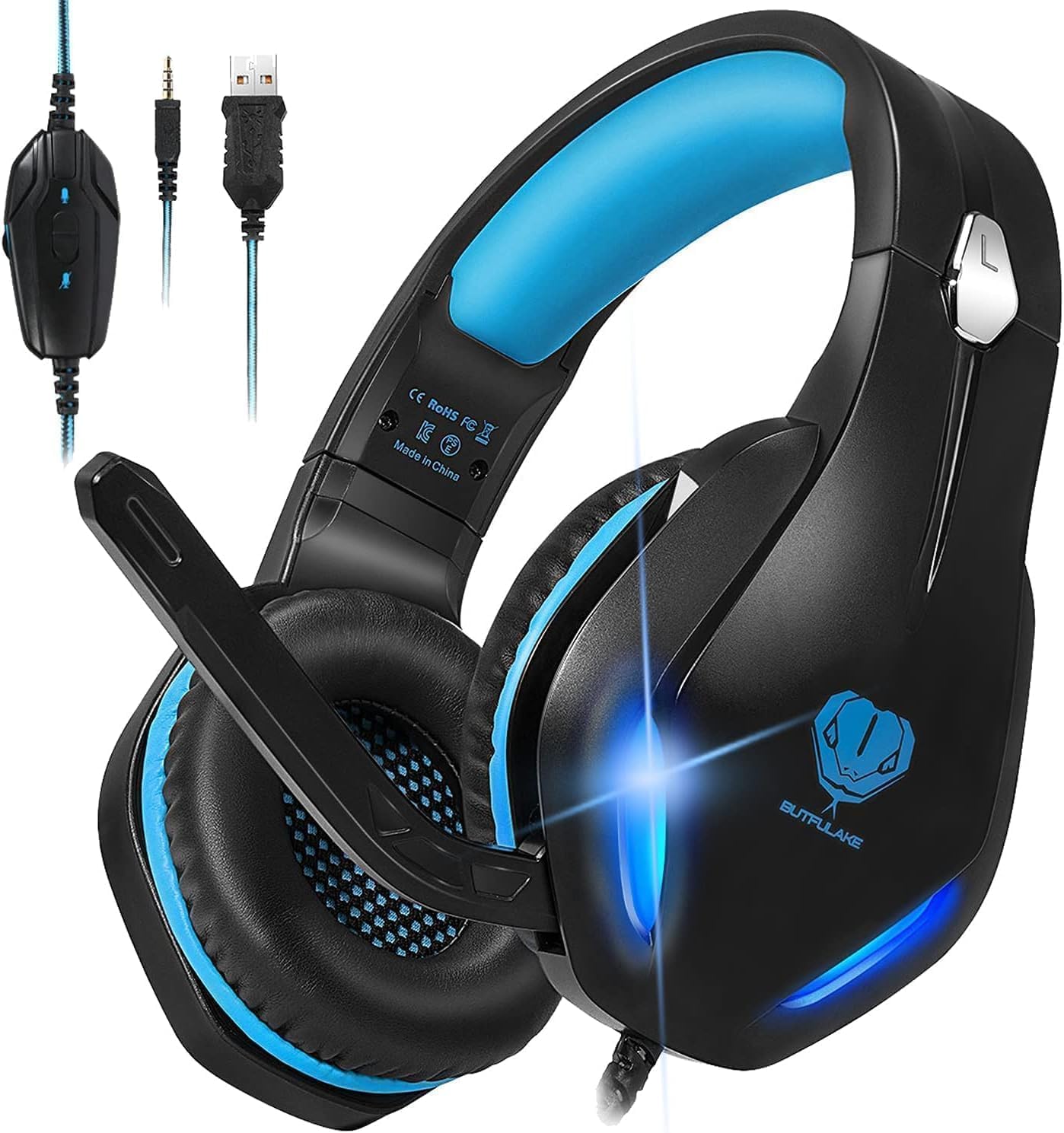 Stynice Gaming Headset with Microphone for Xbox One/PS4/PS5/PC - Stereo Surround Sound Wired Headphones with LED Lights & Noise Cancelling - Perfect for Online Gaming, Streaming & Esports Tournaments