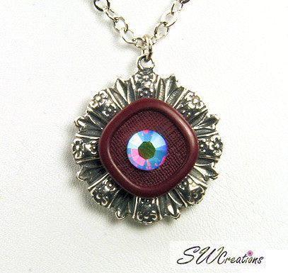 Vintage Purple Crystal Button Pendant Necklace - Elegant Bohemian Jewelry for Women, Perfect for Parties, Weddings & Everyday Wear