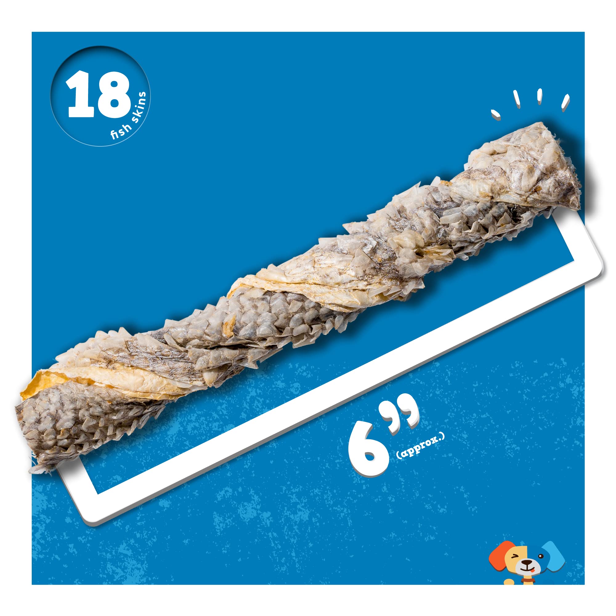Jack&Pup Single Ingredient Fish Skin Dog Treats | All Natural Omega-3 Rich Chews for Puppies & Adult Dogs (18 Pack) | Healthy Training Rewards & Dental Snacks for Pets