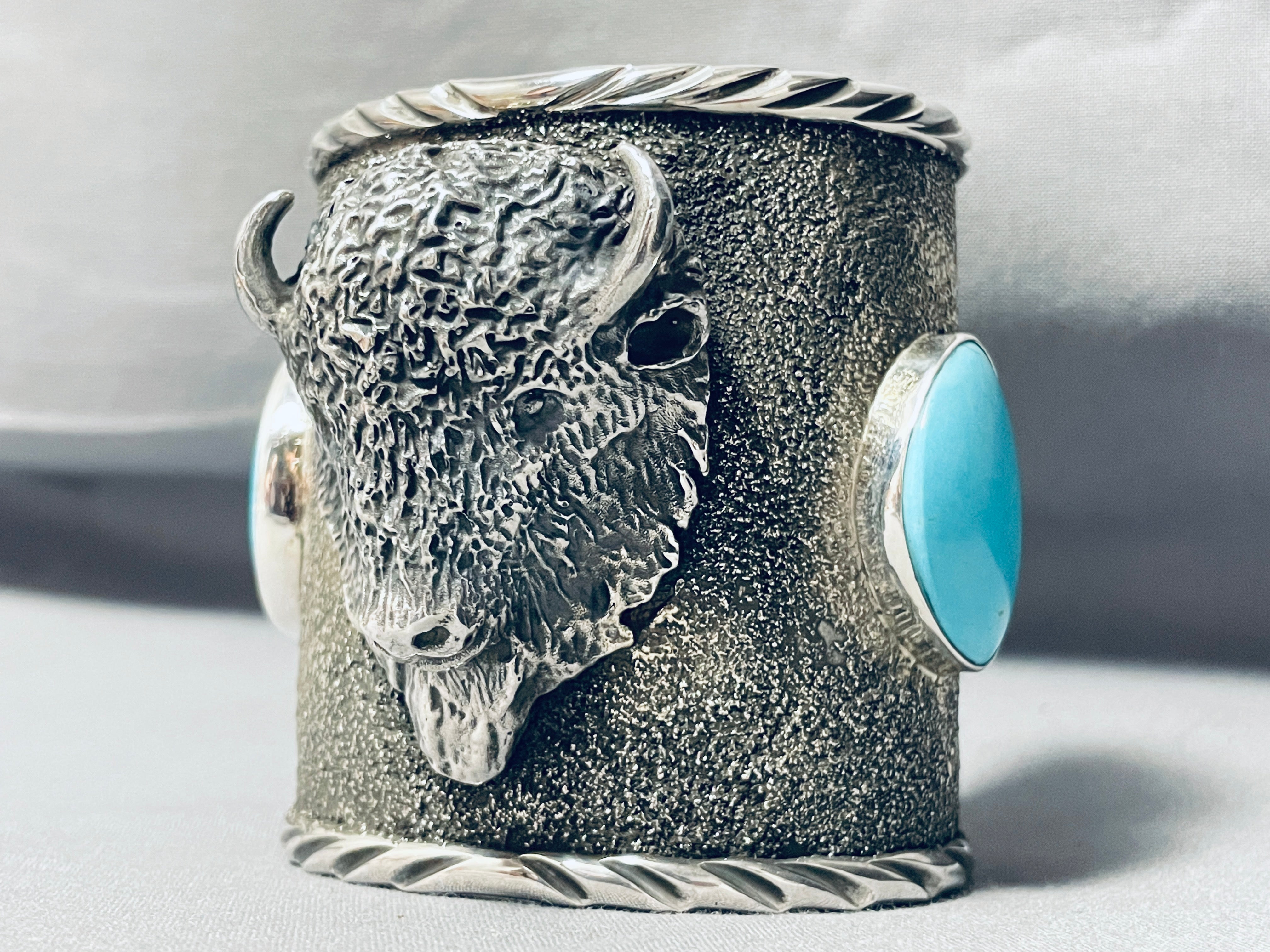 180 Gram Buffalo Native American Turquoise Sterling Silver Bracelet - Handmade Southwest Jewelry for Women & Men - Perfect for Boho Fashion, Gifts & Spiritual Healing
