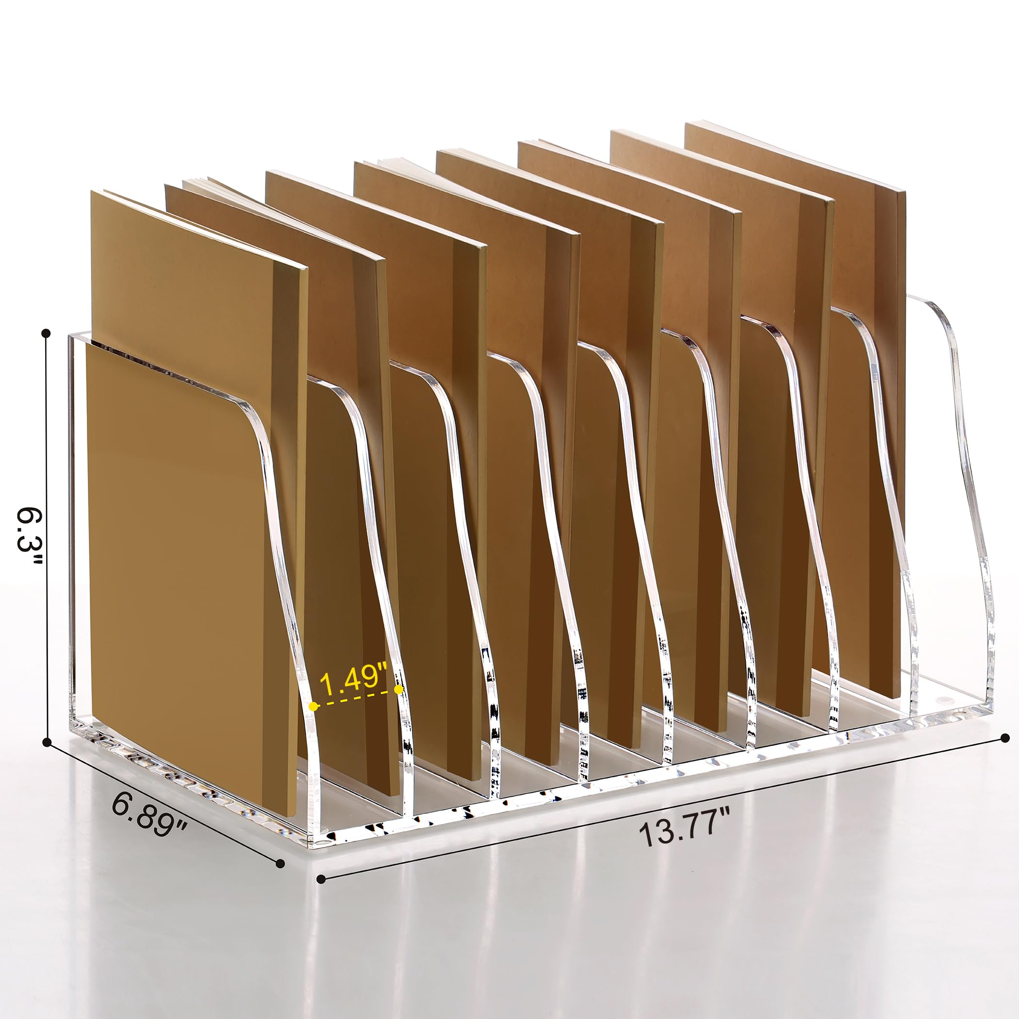 SANRUI Clear Acrylic Desk File Organizer - 8 Vertical Compartments Magazine Holder, Office Document Sorter for Workspace Organization, Perfect for Home Office, School & Office Storage Accessories