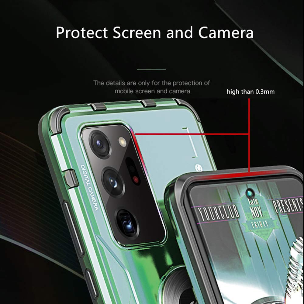 Jonwelsy Shockproof Case for Samsung Galaxy Note 20 Ultra - Soft Silicone & Aluminum Alloy Armor Cover with 360° Rotating Ring Holder, Kickstand & Magnetic Car Mount (Black) | Perfect for Daily Protection, Hands-Free Viewing & Secure Car Mounting