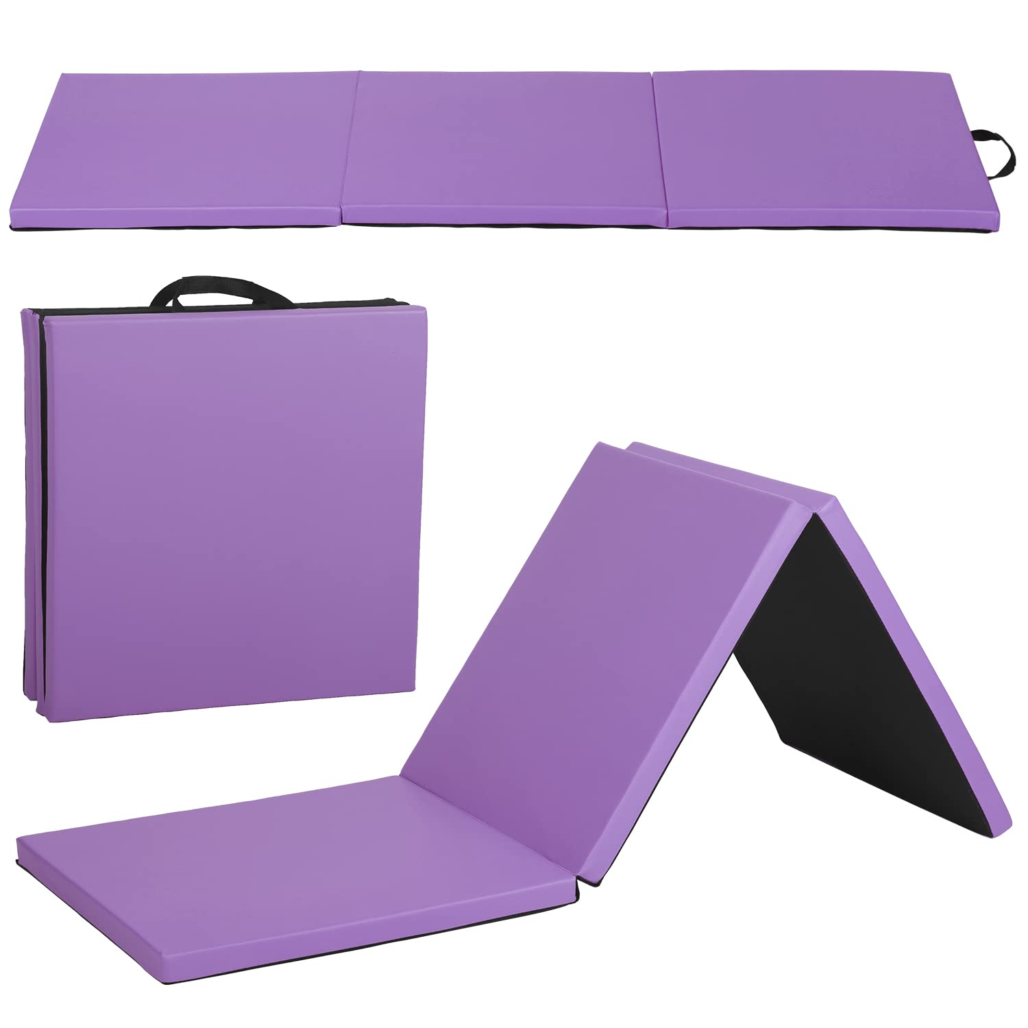 Extra Thick 6'x2'x2' Folding Gymnastics Mat - Portable Tumbling Exercise Mat for Home Gym, Kids & Adults with Carrying Handles (Blue) - Perfect for Yoga, Cheerleading & Martial Arts Training