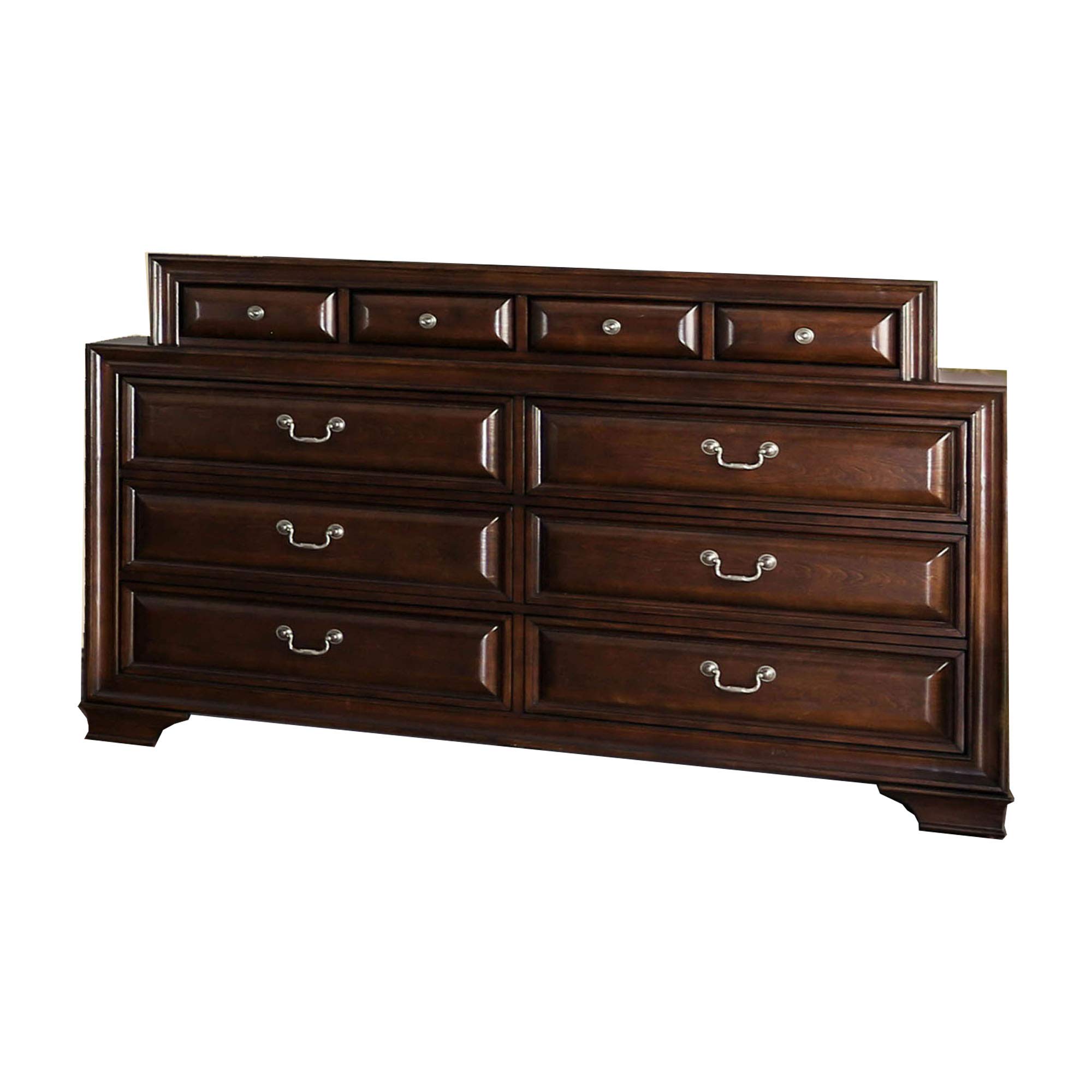 Benjara 10-Drawer Transitional Wooden Dresser with Bracket Legs - Brown Finish for Bedroom, Living Room & Office Storage Organization