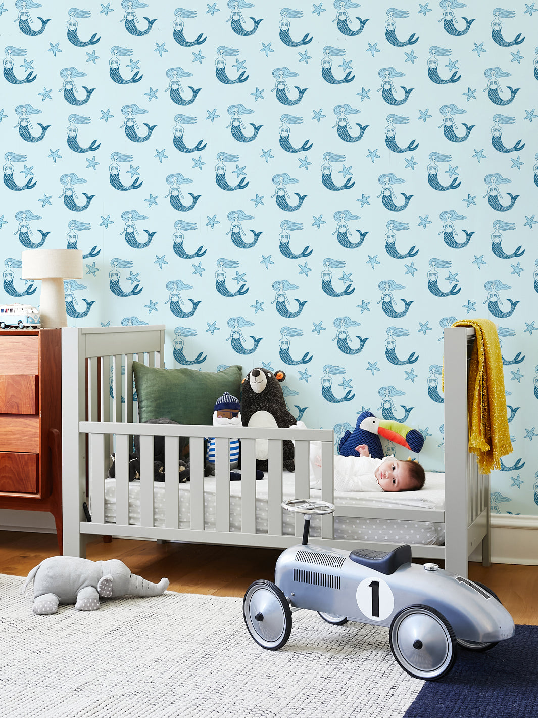 Mermaid Themed Wallpaper by Tea Collection - Blue Ocean Design for Kids' Room & Nursery Decor