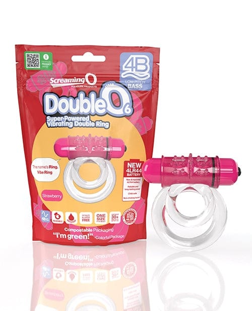 Screaming O 4B DoubleO 6 Strawberry Flavored Vibrating Cock Ring - Enhance Intimacy for Couples, Sensual Massage & Foreplay Accessory