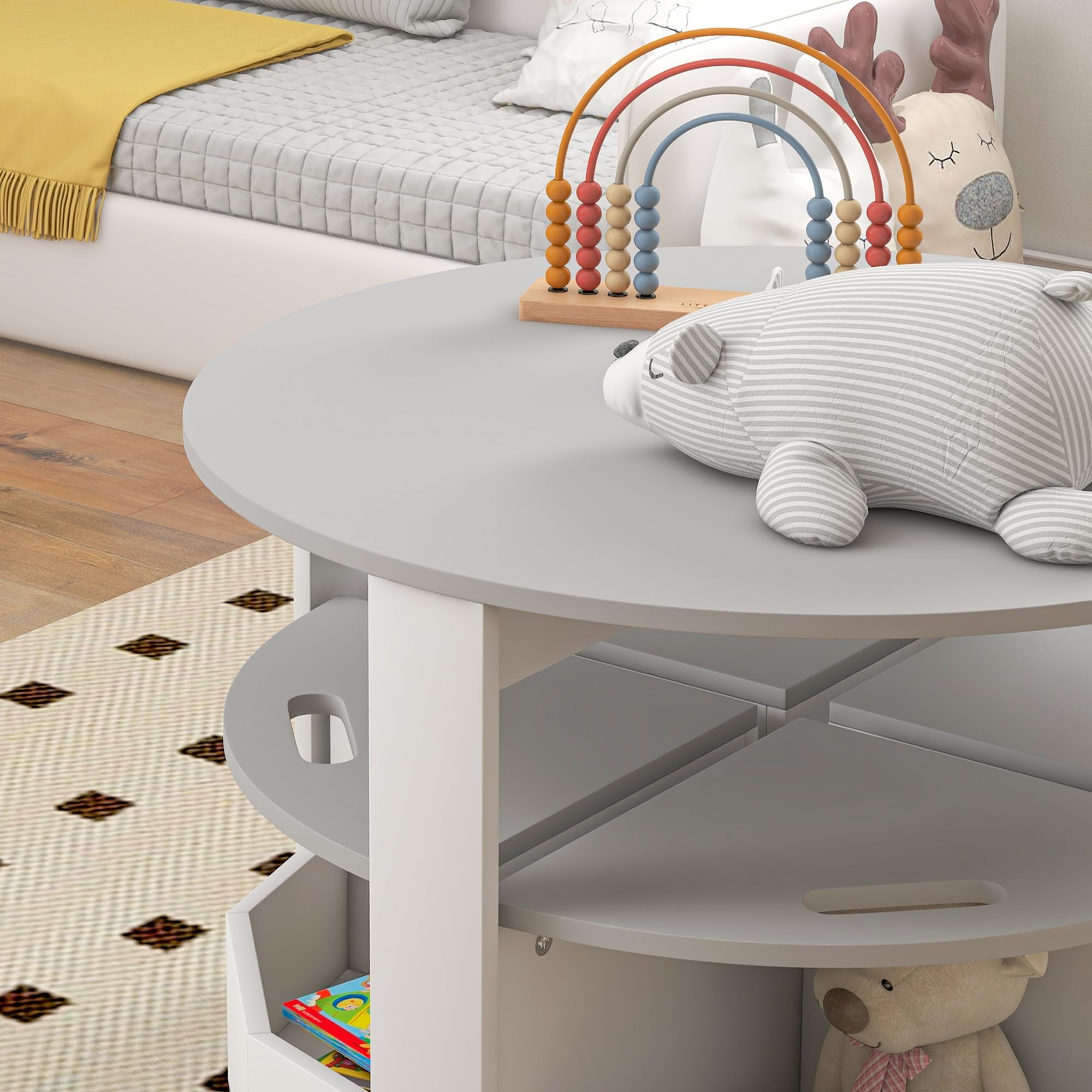 Qaba 5-Piece Kids Table and Chair Set with Storage - Toddler Activity Table for Art, Crafts, Reading - Perfect for Classroom, Playroom, Daycare & Home (Grey) - Encourage Creativity & Learning in Children