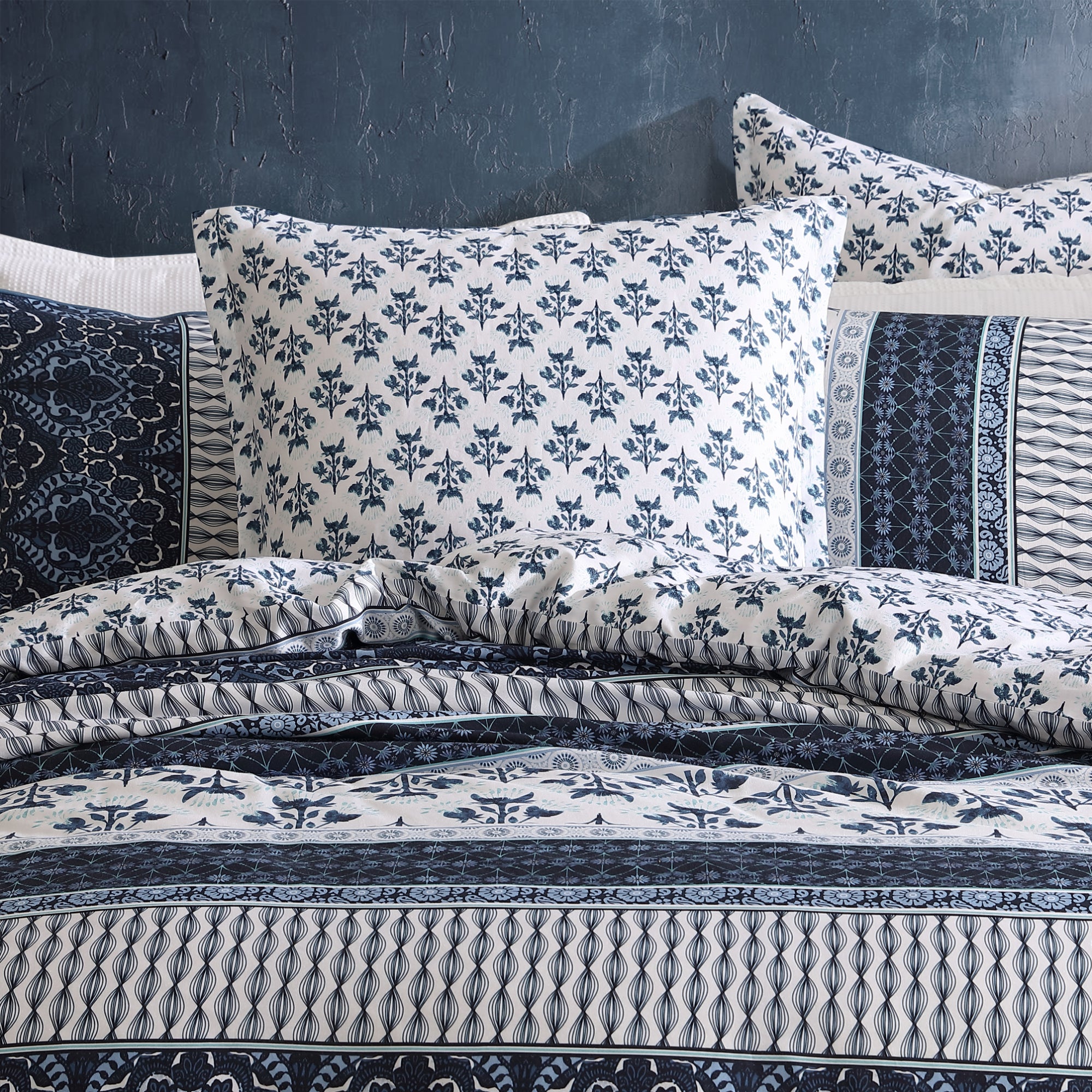 Premium Blue European Pillowcase Set - 100% Cotton Luxury Bedding by Logan & Mason - Perfect for Master Bedroom, Guest Room & Airbnb Stays