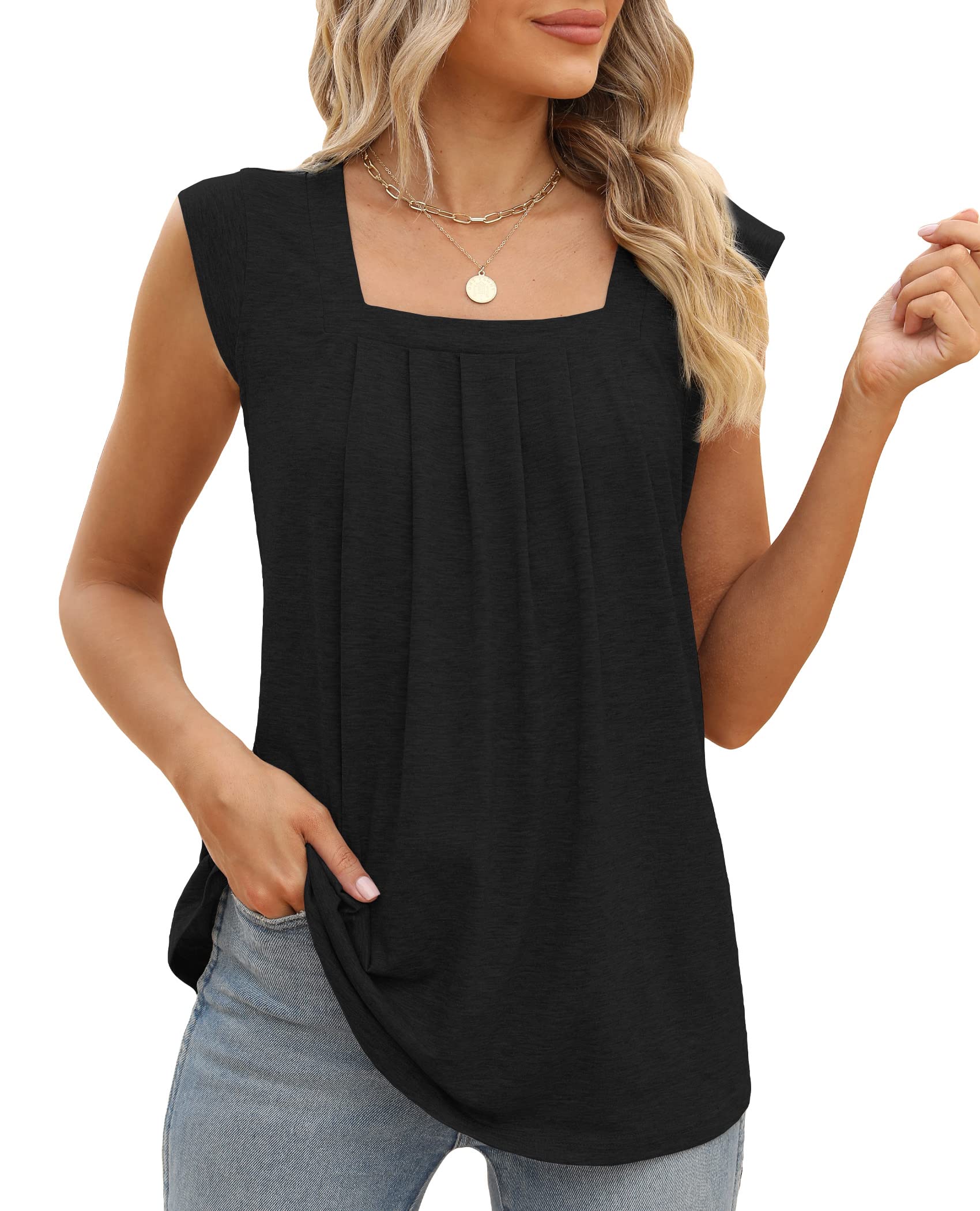 Women's Summer Square Neck Sleeveless T-Shirt - Loose Casual Tunic Top for Leggings | Breathable Tank Tops for Yoga, Workout & Everyday Wear