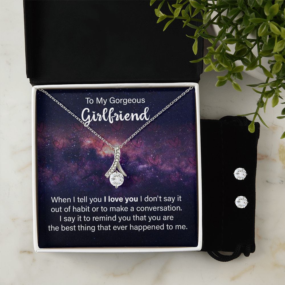 Elegant Cubic Zirconia Necklace & Earrings Set - Perfect Jewelry Gift for Girlfriend, Wife, or Loved One - Ideal for Anniversary, Birthday, Valentine's Day & Special Occasions