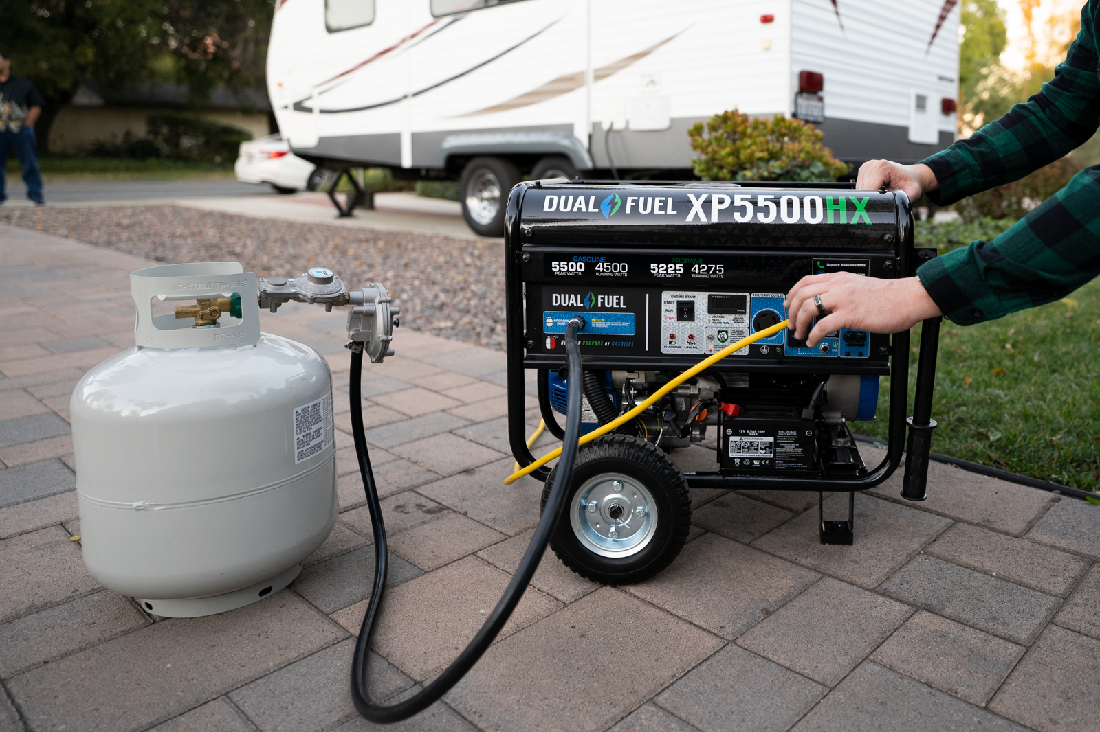 5500W Dual Fuel Portable Generator with CO Alert - Gas & Propane Powered for Camping, RV, Home Backup & Emergency Power