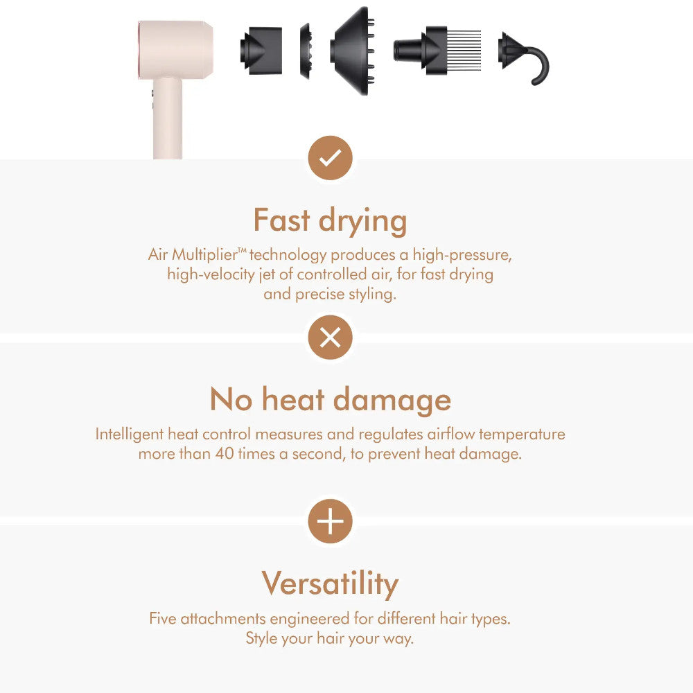 Dyson Supersonic Hair Dryer Refurbished - Ceramic Pink/Rose Gold | 1 Year Warranty | Fast Drying & Styling for Home & Salon Use