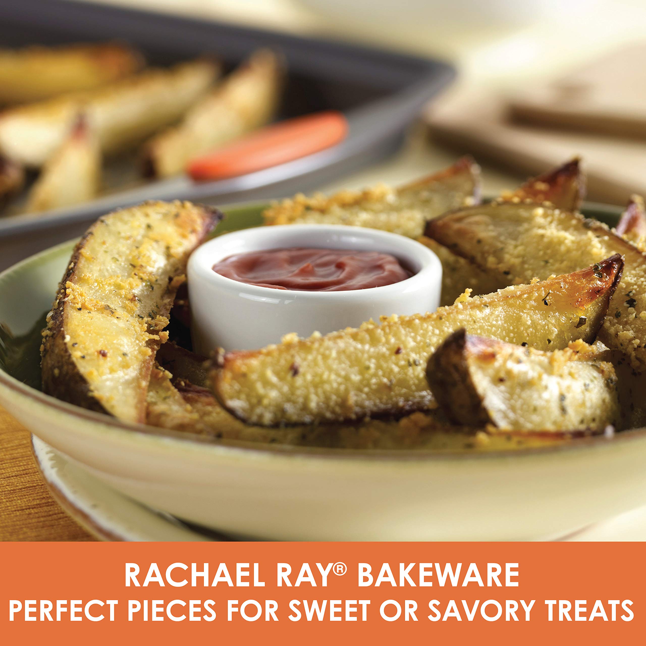 Rachael Ray Cucina 12-Piece Nonstick Cookware Set & 3-Piece Nonstick Bakeware Set with Grips - Cranberry Red Pots and Pans, Gray Baking Sheets with Orange Handles for Home Cooking, Baking Cookies, and Everyday Kitchen Use