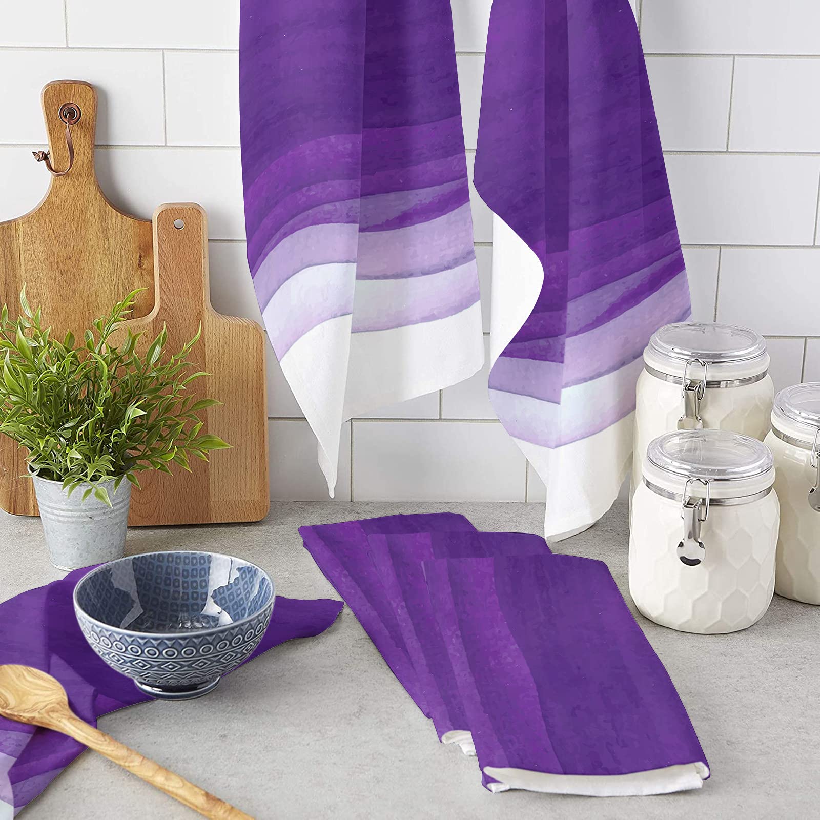 Premium Ombre Purple Kitchen Towels Set - 4 Pack Soft Absorbent Cotton Dishcloths (18x28 Inches) for Dishes, Bar & Tea Towels - Perfect for Kitchen, Dining & Hosting Gifts