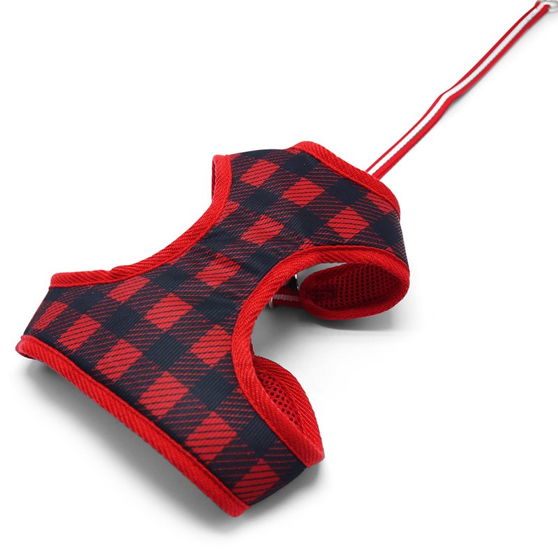EasyGO Plaid Red Dog Harness - Adjustable & Reflective for Small to Medium Dogs - Perfect for Walking, Running & Outdoor Adventures