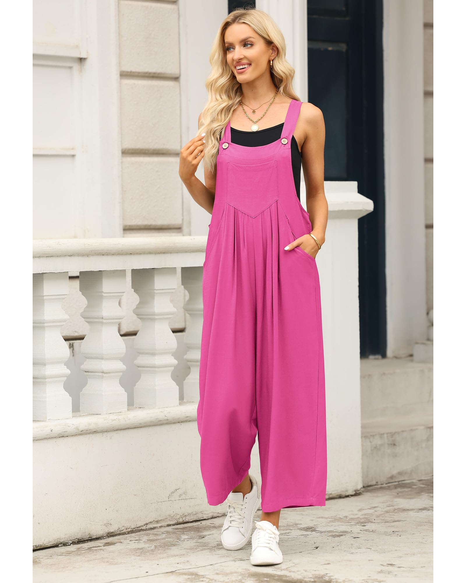 Luvamia Women's Casual Loose Wide Leg Boho Jumpsuit - Baggy Overalls with Pockets for Summer | Stylish Bib Overalls for Outdoor Activities, Music Festivals & Beach Vacations