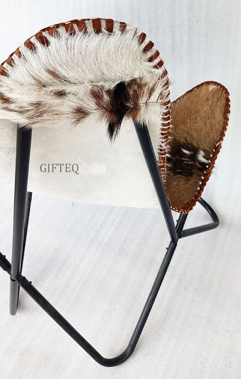 GifteQ Classic Cowhide Leather Butterfly Chair - Foldable & Easy to Assemble Living Room Chair, Comfortable Lounge & Dining Chair for Home, Patio, Dorm Room & Outdoor Use