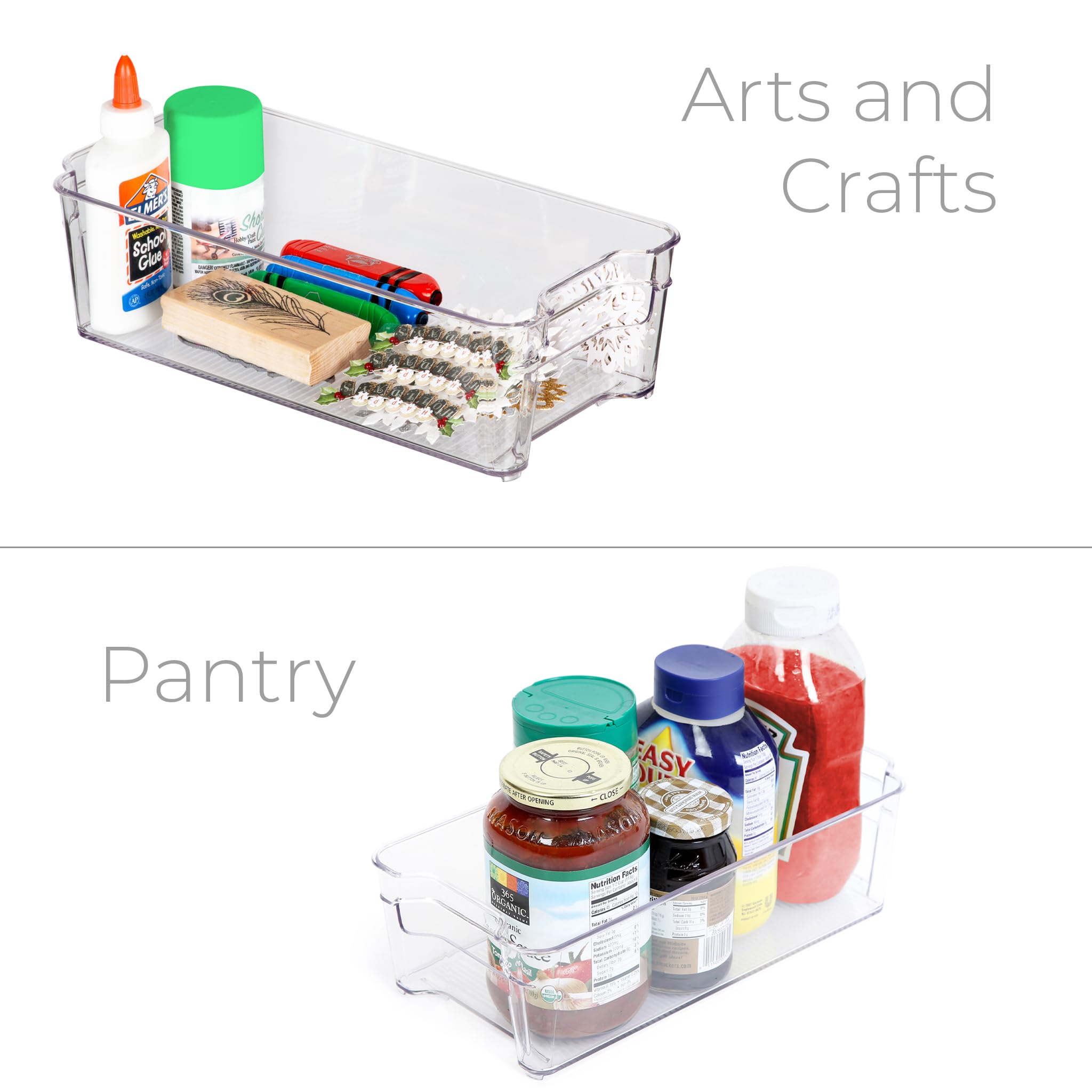 Stackable Refrigerator Organizer Bin - 6x12 Inch BPA-Free Plastic Fridge & Freezer Storage Container for Fruits, Vegetables & Pantry Items - Clear Kitchen Organization for Refrigerator, Cabinet & Countertop Use