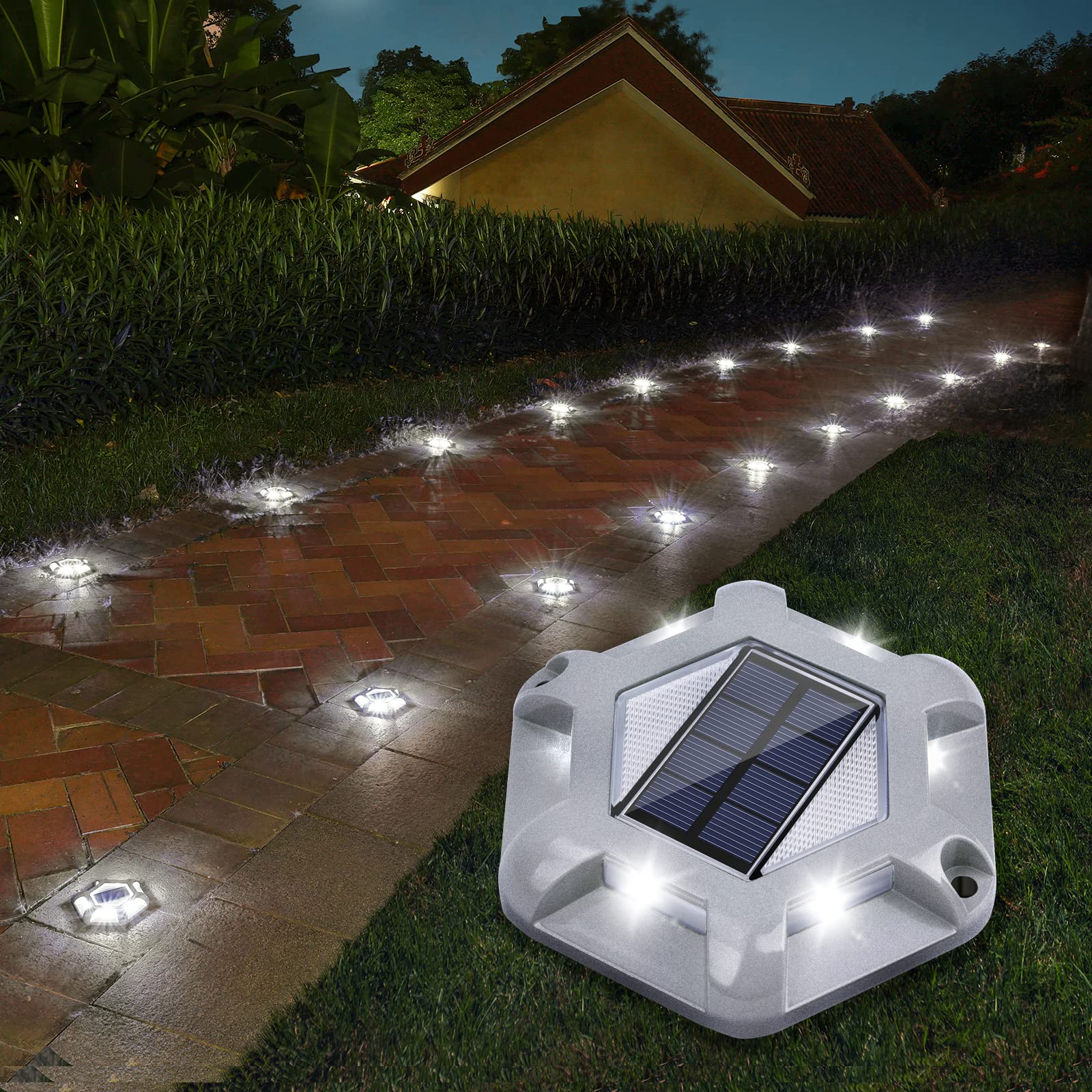 VOLISUN 12-Pack Solar Deck Lights - Waterproof Outdoor LED Aluminum Pathway Lights for Driveway, Sidewalk, Garden, Yard (Warm White & White 2-in-1) - Perfect for Nighttime Safety & Landscape Lighting