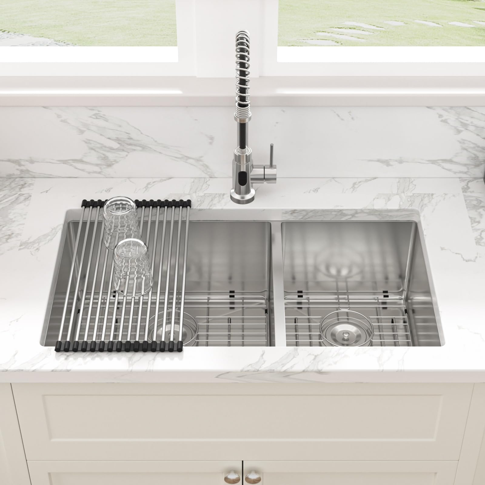 33x19 Undermount Double Bowl Stainless Steel Kitchen Sink - 16 Gauge 60/40 Split Round Corner Design for Easy Dishwashing & Food Prep | Perfect for Modern Kitchens & Restaurant Use