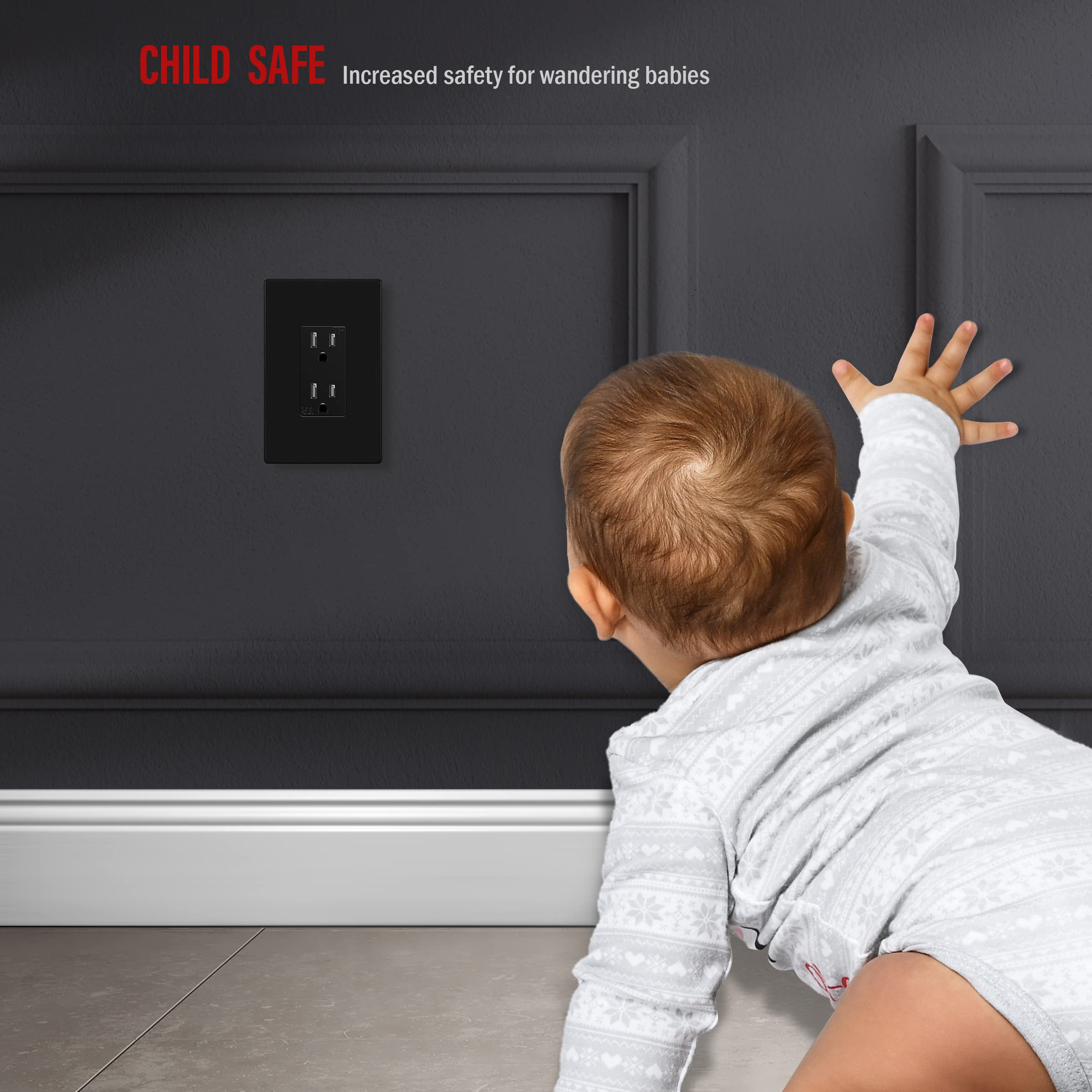 ENERLITES Screwless Decorator Wall Plates - Child Safe Outlet Covers, Glossy Finish, Medium Size 1-Gang (4.88