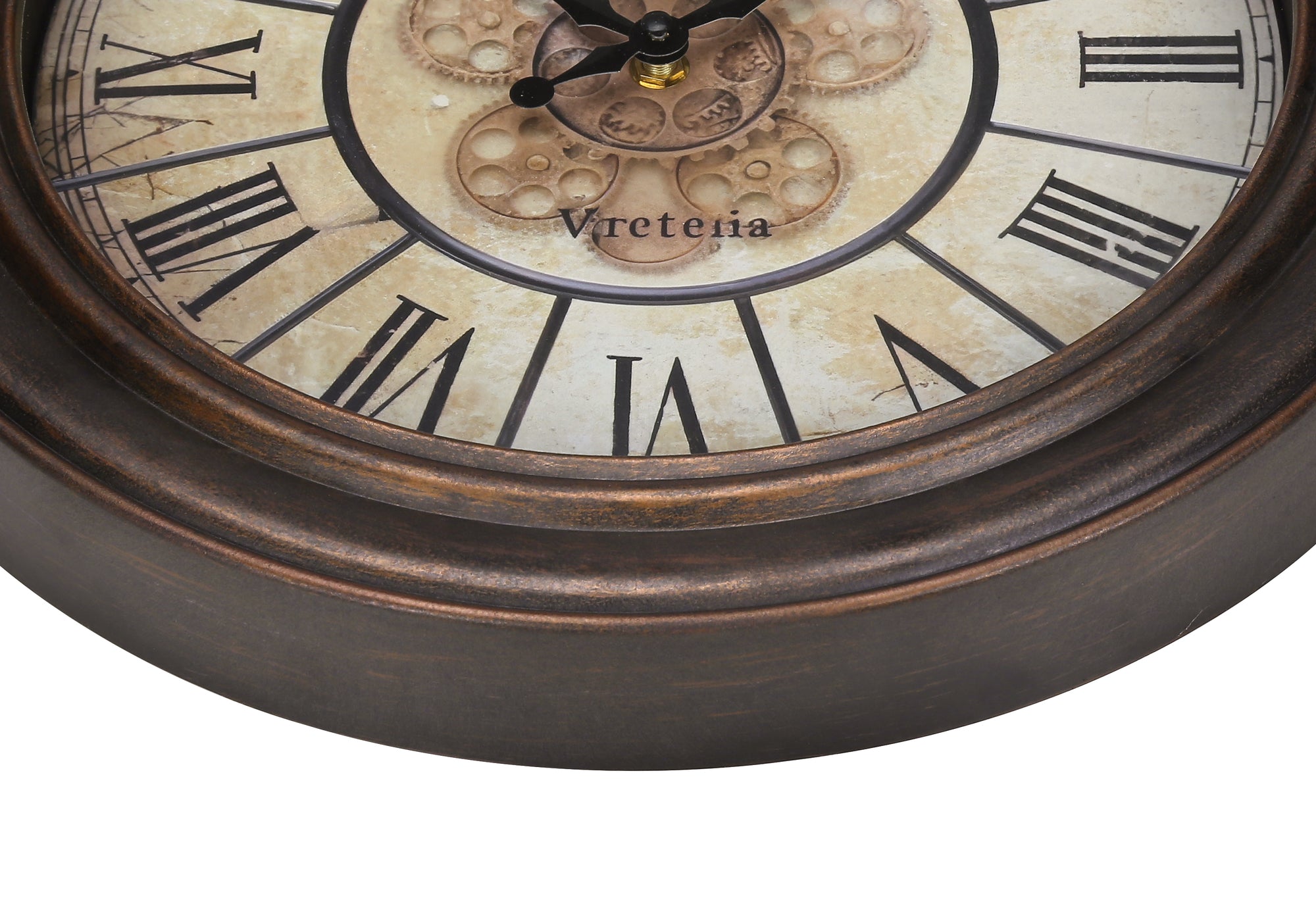 15 Inch Round Wall Clock - Antique Brown Vintage Style Transitional Home Decor for Living Room, Bedroom & Office