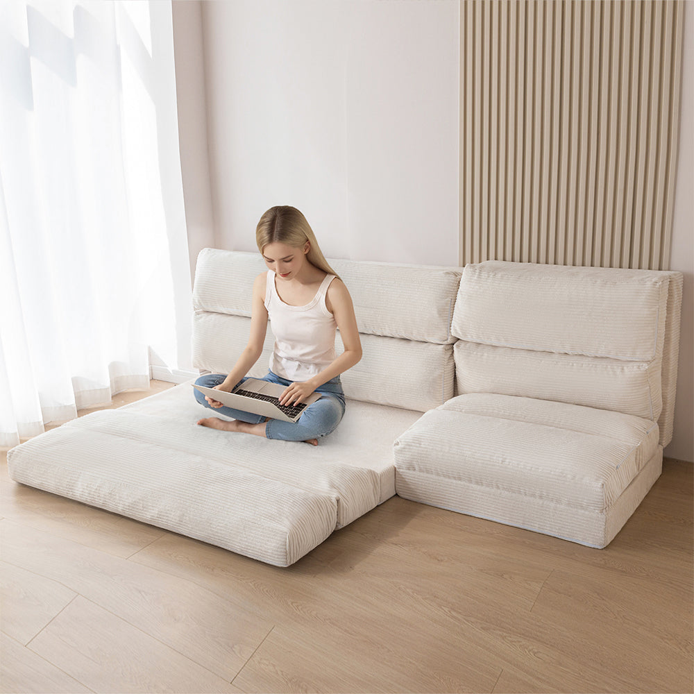 MAXYOYO Folding Sofa Bed - Extra Wide Corduroy Floor Sofa for Small Spaces, Dark Grey | Convertible Guest Bed & Lounge Chair for Apartments, Dorms & Living Rooms