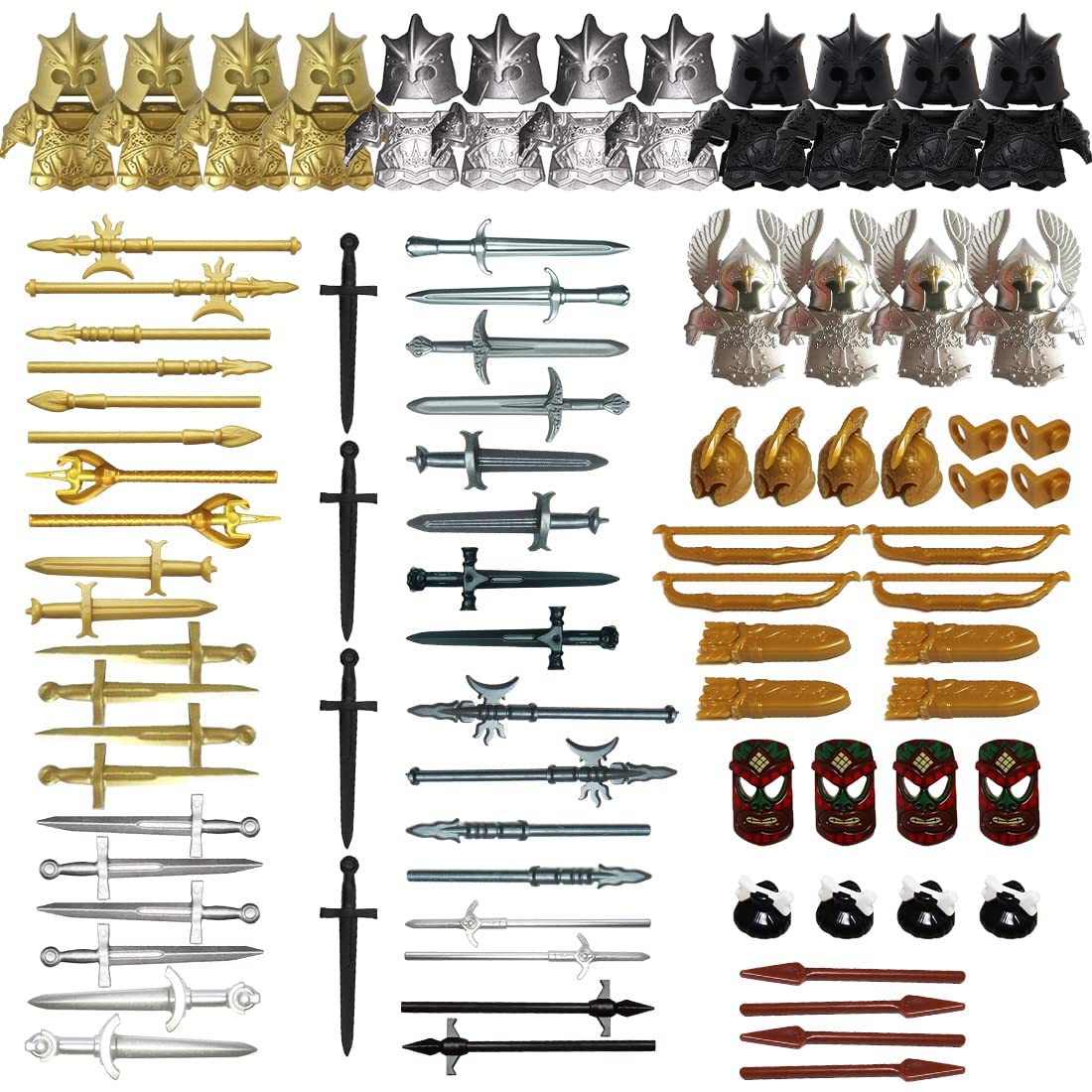 PHYNEDI 100Pcs Medieval Roman Soldier Building Blocks - Knight Helmet Mask Armor & Shield Weapon Set - Compatible with LEGO - Perfect for History Projects, Battle Scenes & Creative Play