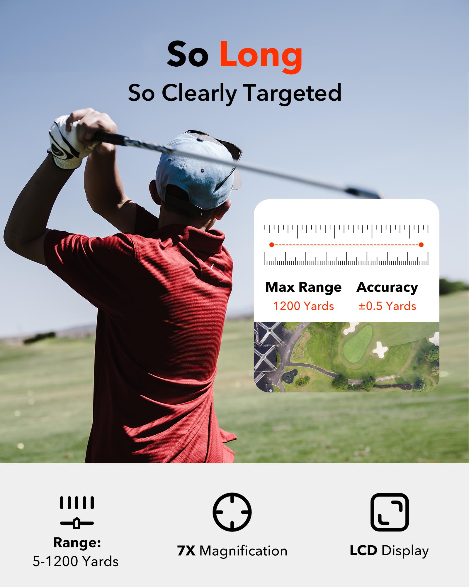 REDTIGER Golf Rangefinder with Slope - 1200 Yard Laser Range Finder for Golfing | 7X Magnification, Flag Lock Vibration, Rechargeable & Magnetic Strip | GolfVue Series 1 | Perfect for Tournament Play & Course Practice