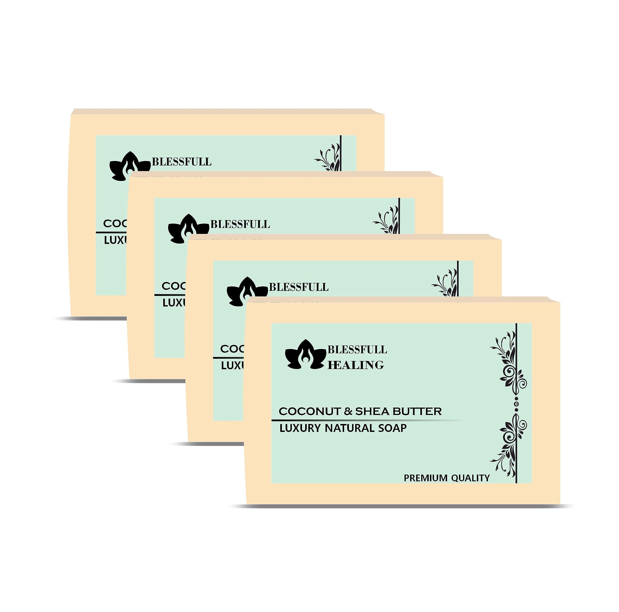 Luxury Coconut & Shea Butter Handmade Natural Soap Bars - 4.4 OZ (125g) Each, Pack of 4 - Moisturizing & Nourishing for Dry Skin - Perfect for Daily Use, Gifts & Spa Days
