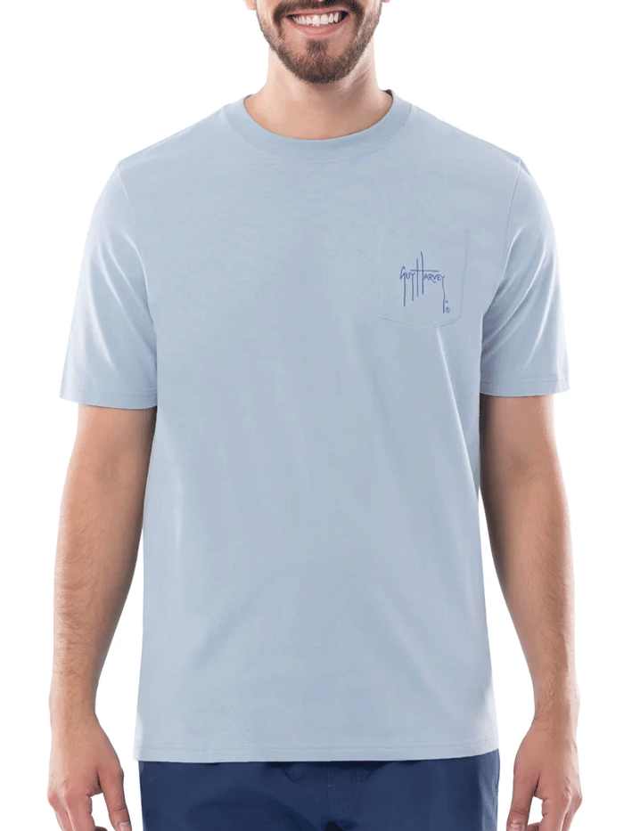 Guy Harvey GHV56001 BFG Men's Open Ocean Short Sleeve Pocket T-Shirt - Blue Fog - Comfortable Casual Wear for Fishing, Boating & Outdoor Activities