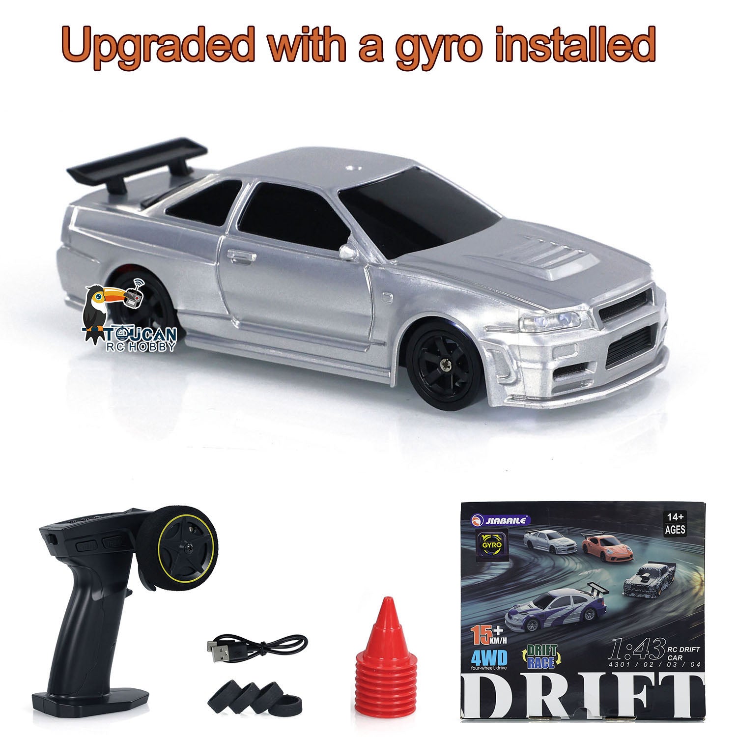 1:43 Ready to Run Remote Control Race Car - 4WD Gyro Drift RC Car with Traffic Cones - Mini Toy Vehicle Model for Boys - Perfect for Indoor Racing & Drifting Practice