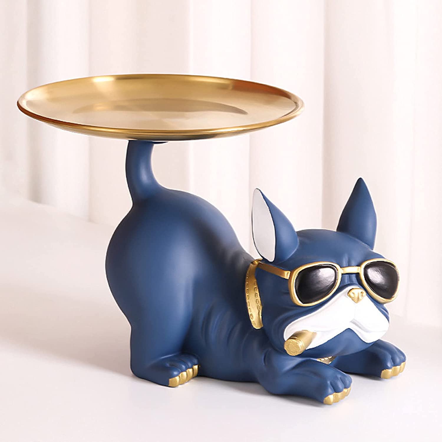 GGHHJ Resin Bulldog Sculpture - Modern Art Dog Figurine, Decorative Storage Tray, Coin Bank & Key Holder - Blue Home Office Desk Decor for Pet Lovers (Perfect for Living Room, Entryway, or Gift Idea)