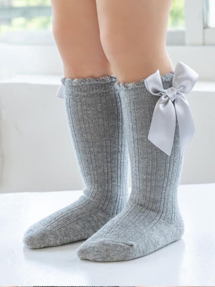 QandSweet Baby Girl Knee-High Socks with Bows - Non-Slip Toddler & Infant Stockings for Newborns - Perfect for Dress-Up, Photo Shoots & Everyday Comfort
