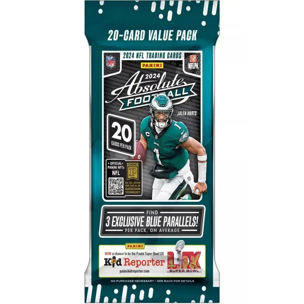 2024 Panini Absolute Football Cello Pack - NFL Trading Cards Collection for Collectors & Fans - Perfect for Sports Memorabilia Displays & Gifts