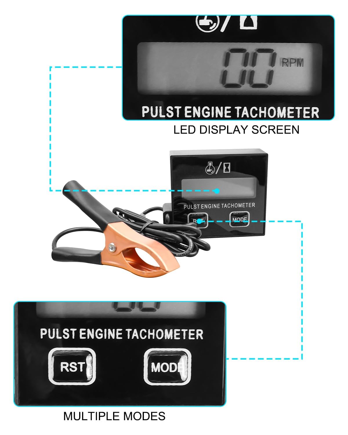Digital Inductive RPM Tachometer for Small Engines - Accurate Tach Tool for Chainsaw, Lawn Mower, Generator, ATV, Dirt Bike, Boat & Tractor | Perfect for Engine Maintenance, Tuning & Performance Testing